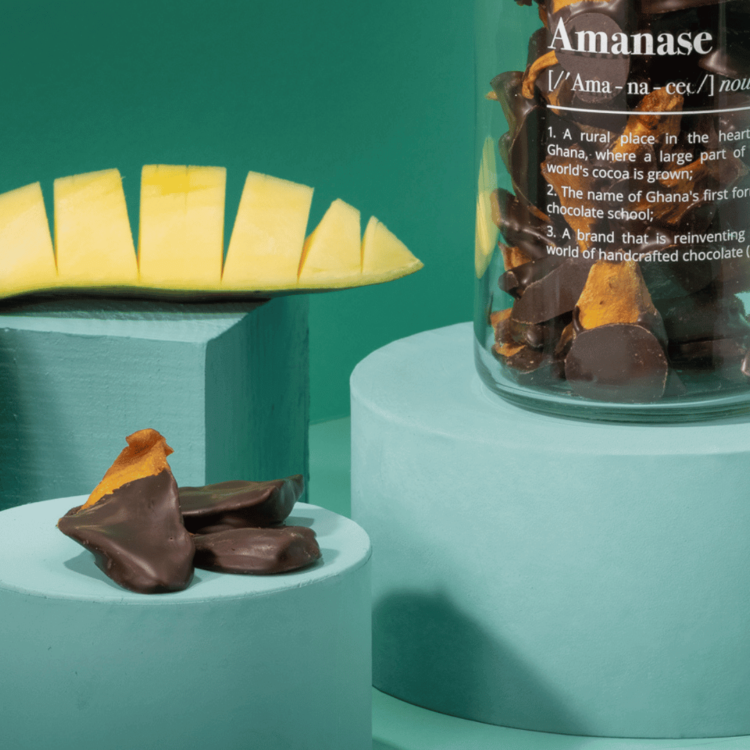 Amanase Vegan Fair Bio Handmade Dried Mango Dipped in Dark Chocolate