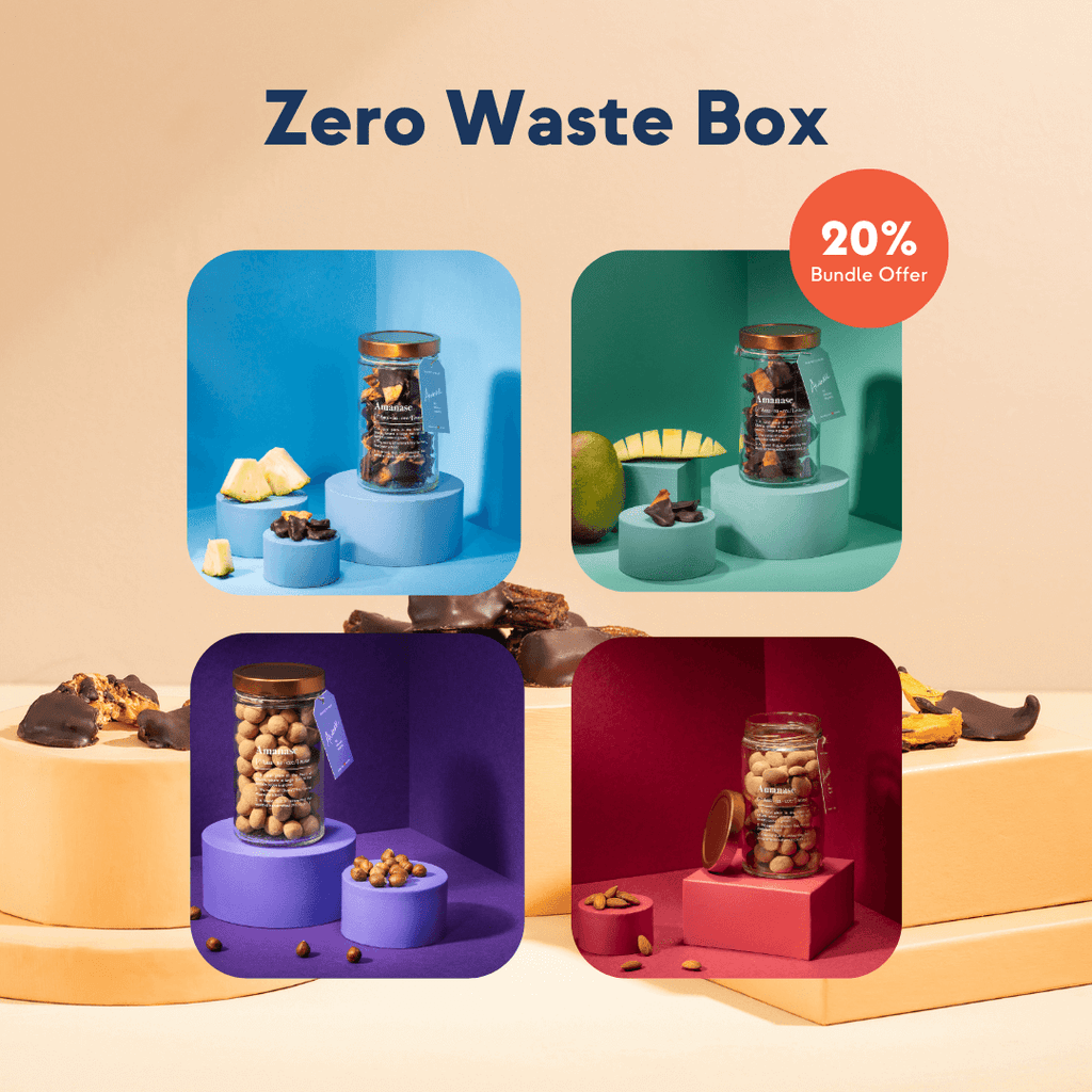 Amanase Frucht & Nuss Zero Waste Box – Mango, Ananas, Haselnüsse und Mandeln – Dunkle Schokolade – Bio Vegan Handmade Fair